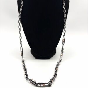 Stella & Dot Gunmetal Long Crystal Link Necklace